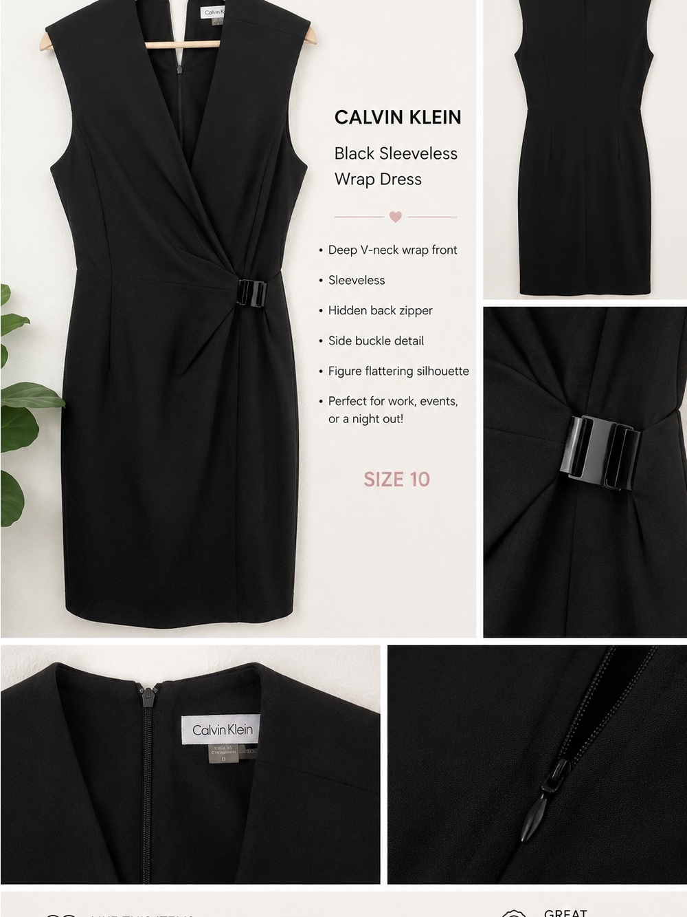 Calvin Klein Black Sleeveless Wrap-Style Midi Dress
